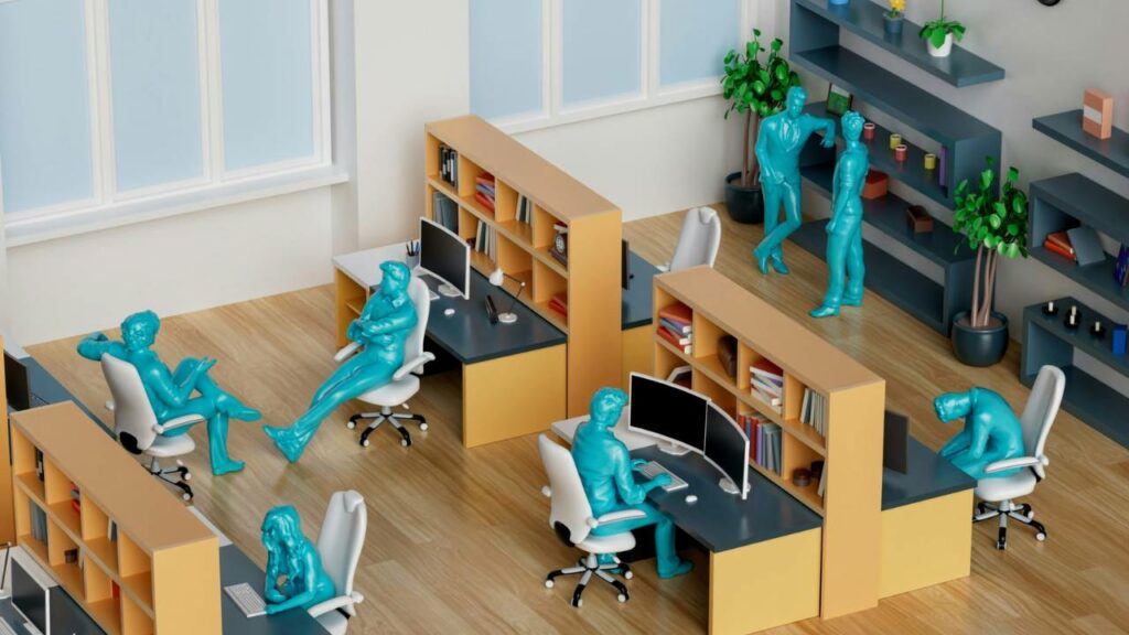 Plastic figures in a small-scale office
